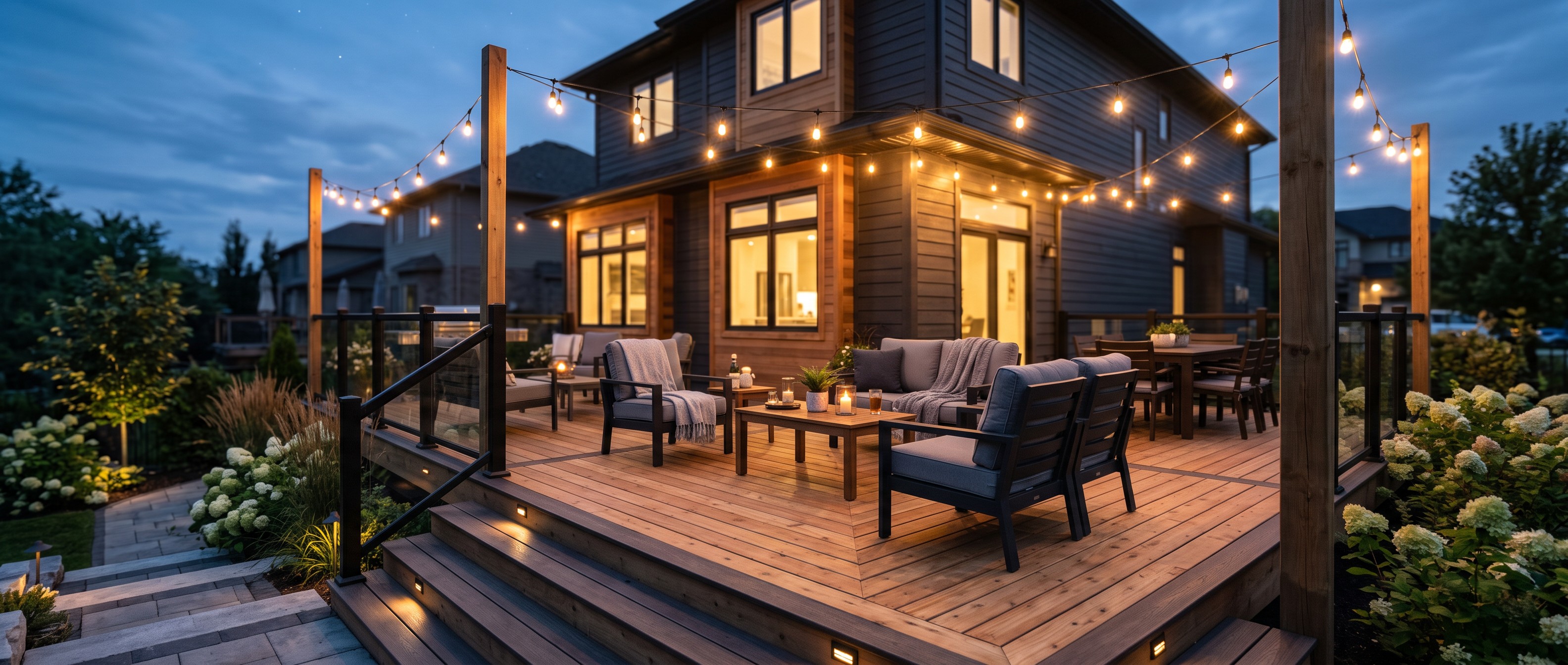 Deck builder installing a backyard deck